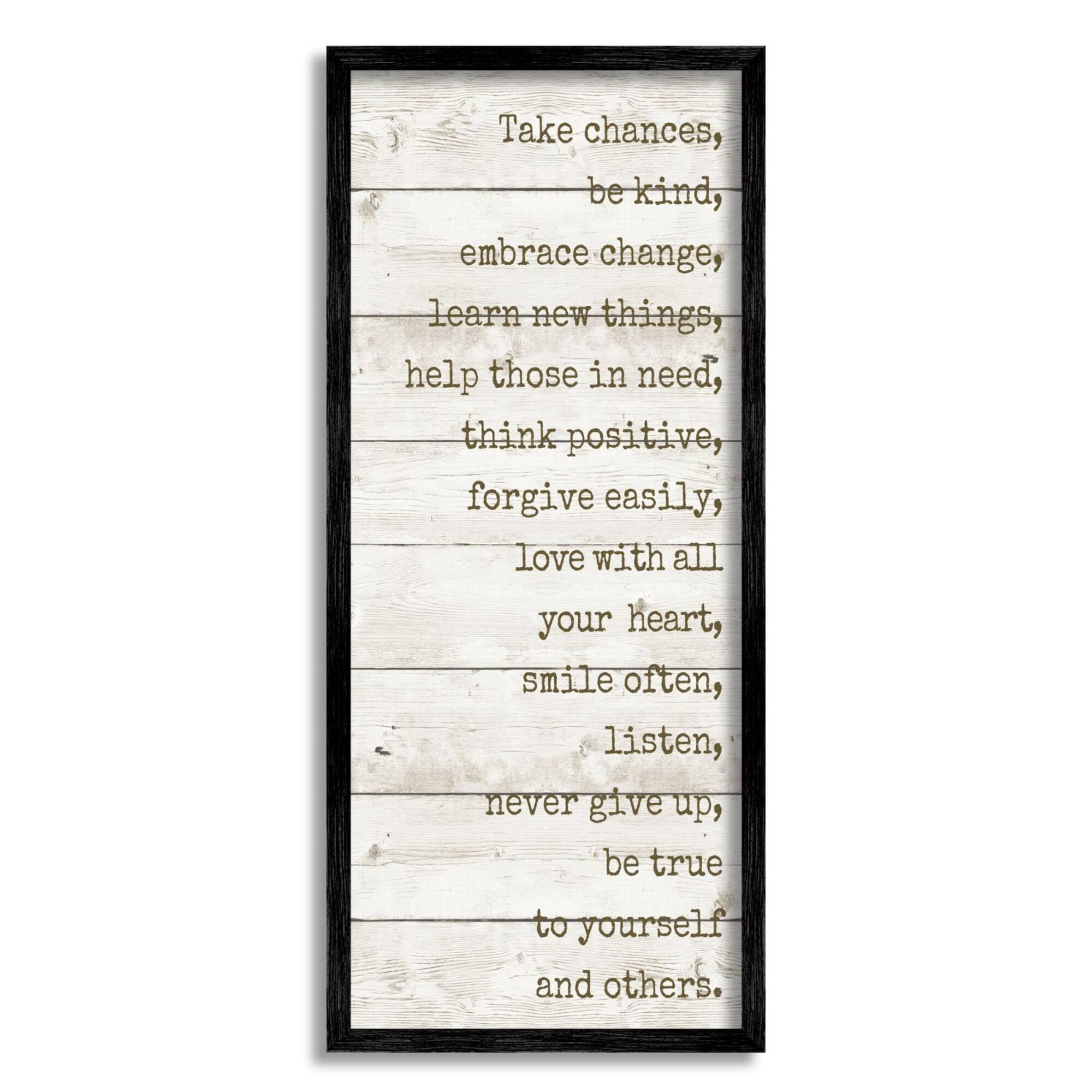 Stupell Industries Take Chances Family Home Inspirational Word Textured Wood Design Framed Wall Art